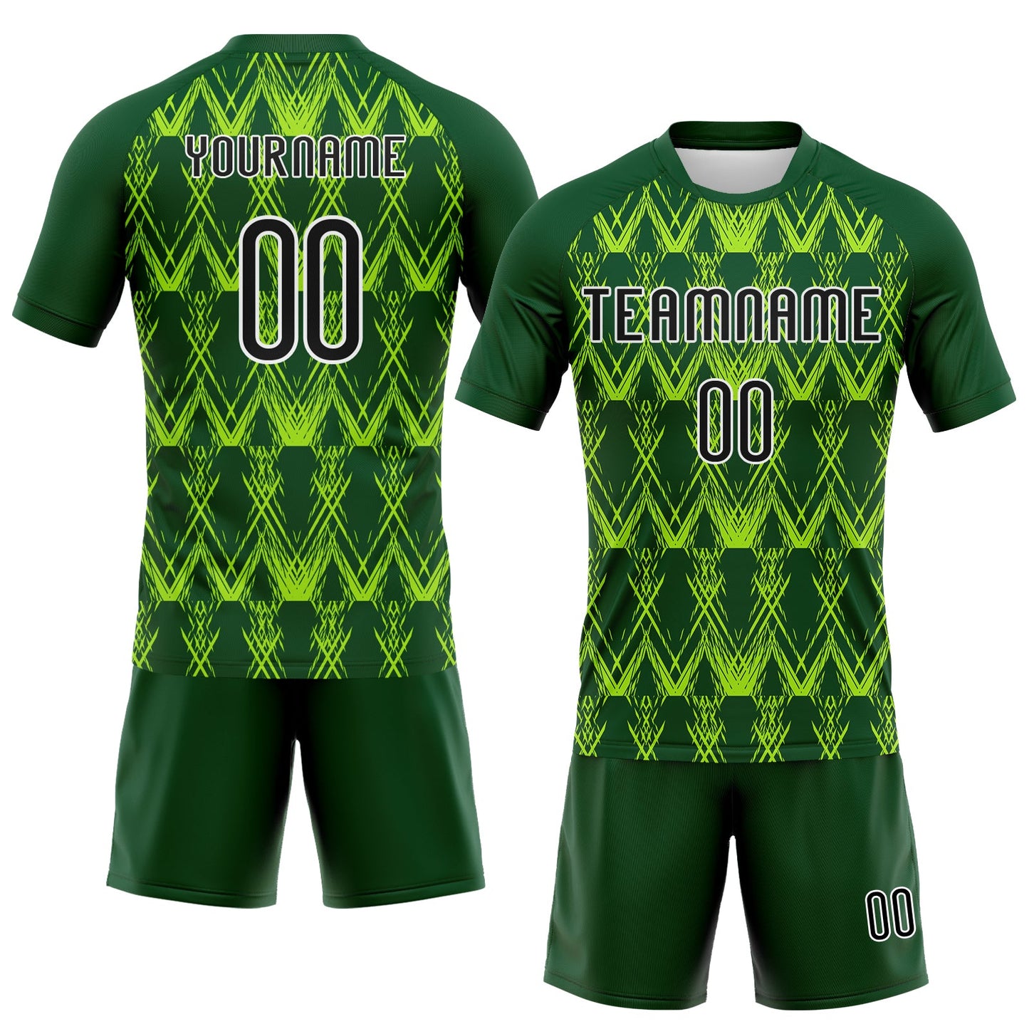 Custom Green Black-Neon Green Abstract Shape Sublimation Volleyball Uniform Jersey view 2