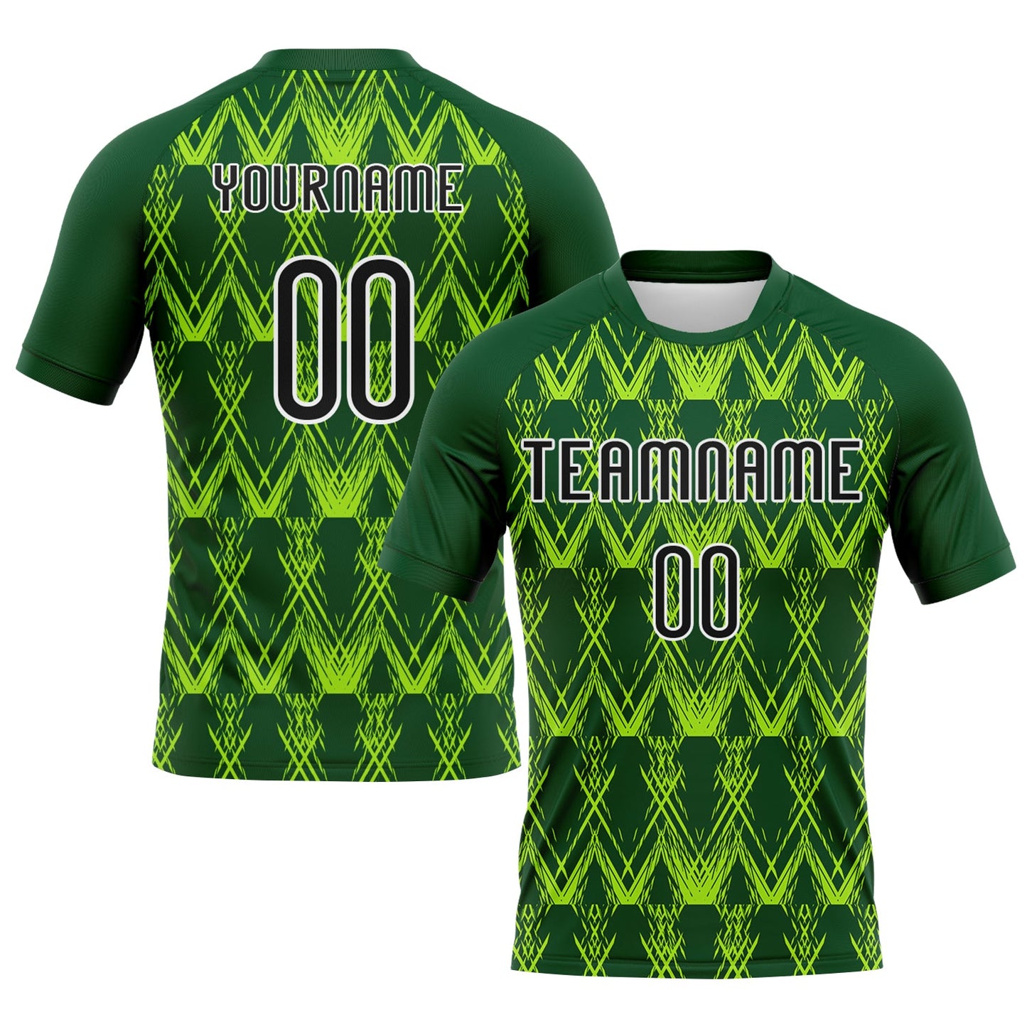 Custom Green Black-Neon Green Abstract Shape Sublimation Volleyball Uniform Jersey - Main View
