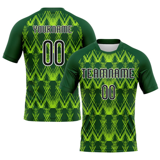 Custom Green Black-Neon Green Abstract Shape Sublimation Volleyball Uniform Jersey - Main View