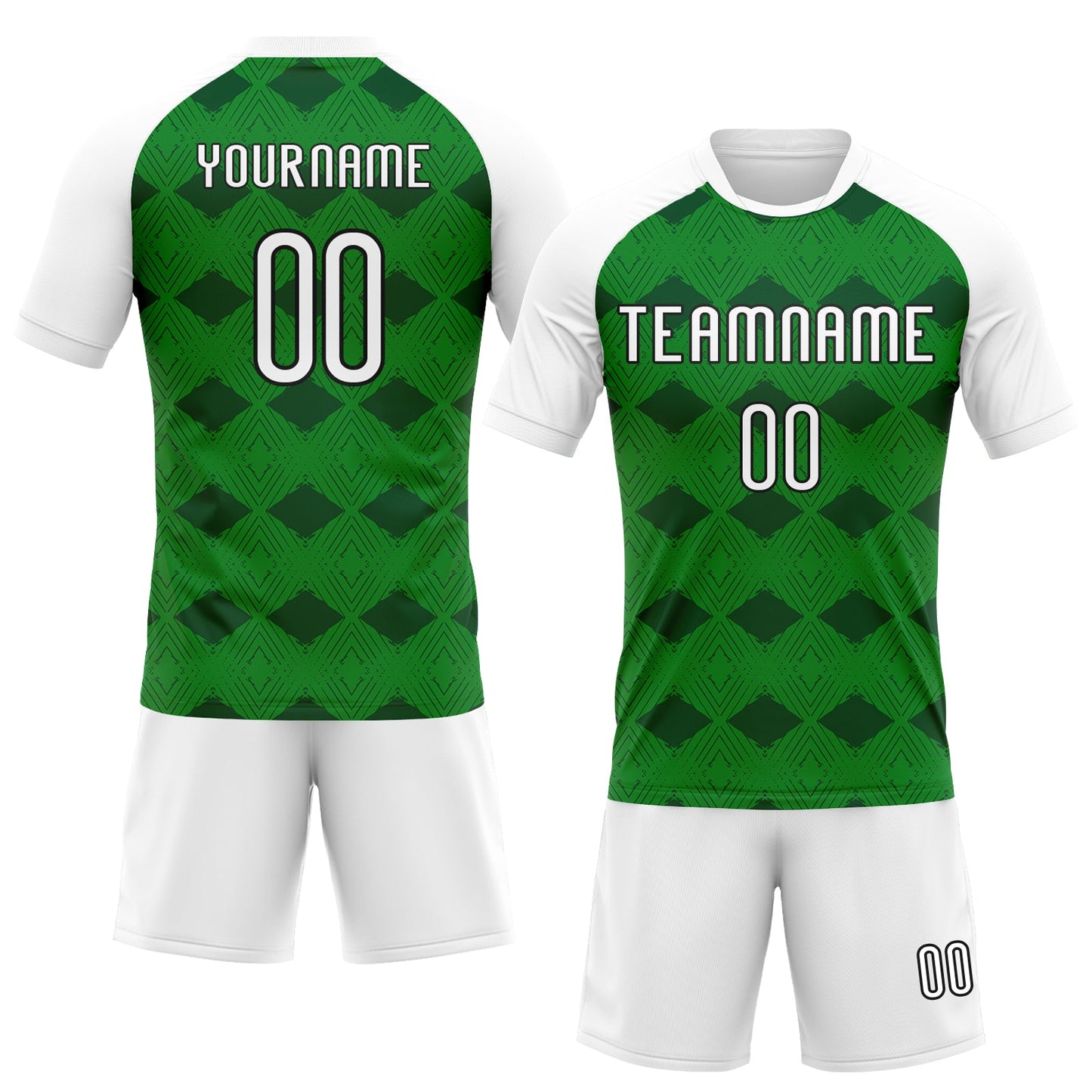 Custom Kelly Green White-Black Geometric Shape Sublimation Volleyball Uniform Jersey view 2