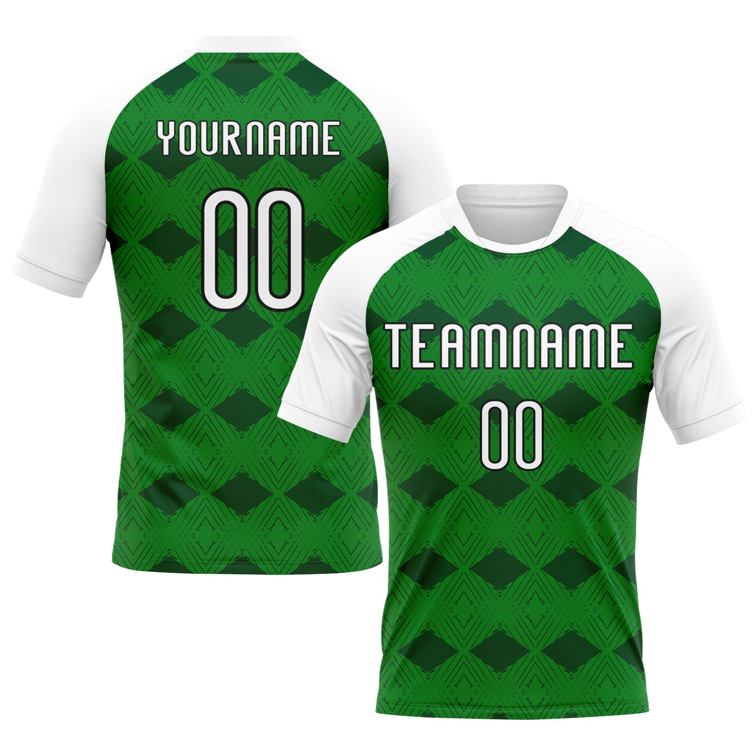 Custom Kelly Green White-Black Geometric Shape Sublimation Volleyball Uniform Jersey - Main View