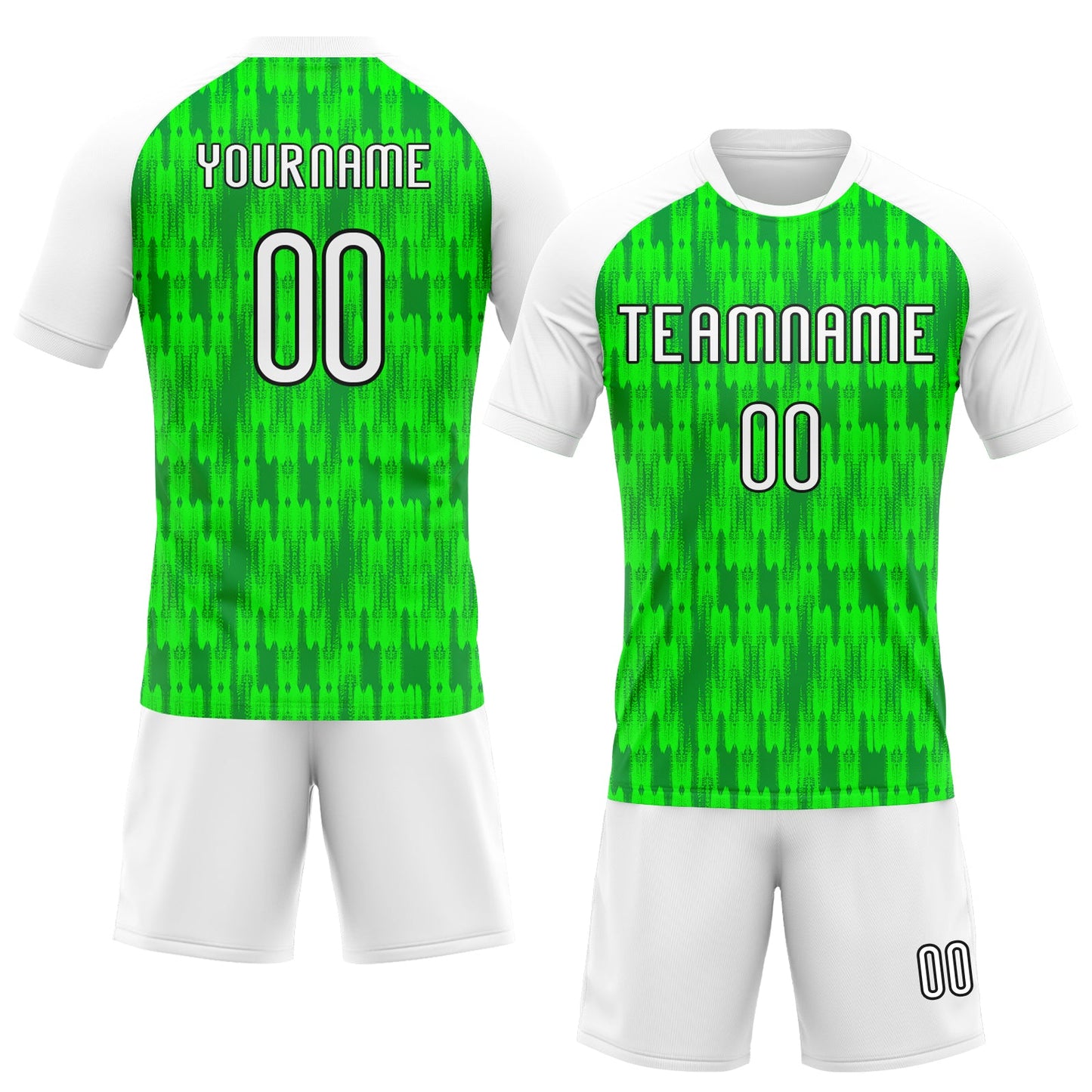 Custom Neon Green White-Black Abstract Shape Sublimation Volleyball Uniform Jersey view 2
