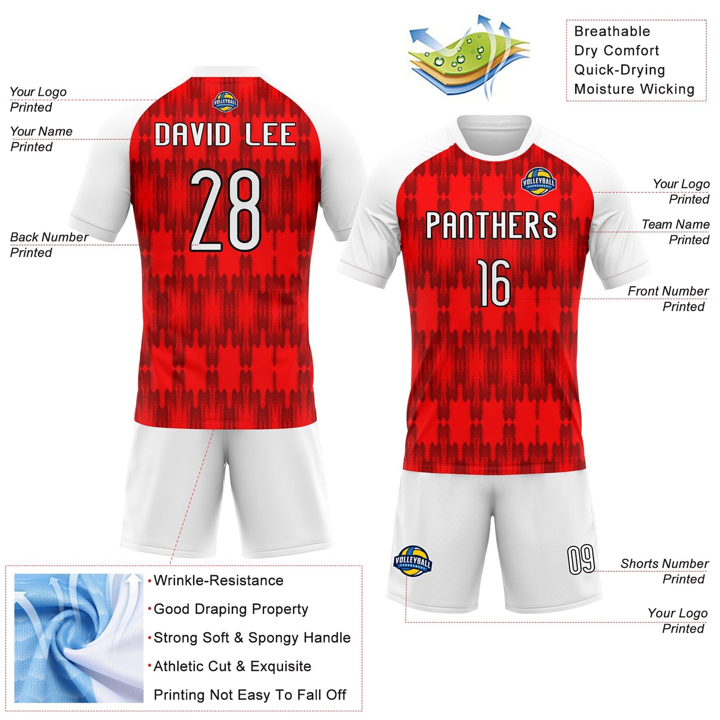 Custom Red White-Black Splash Sublimation Volleyball Uniform Jersey view 4