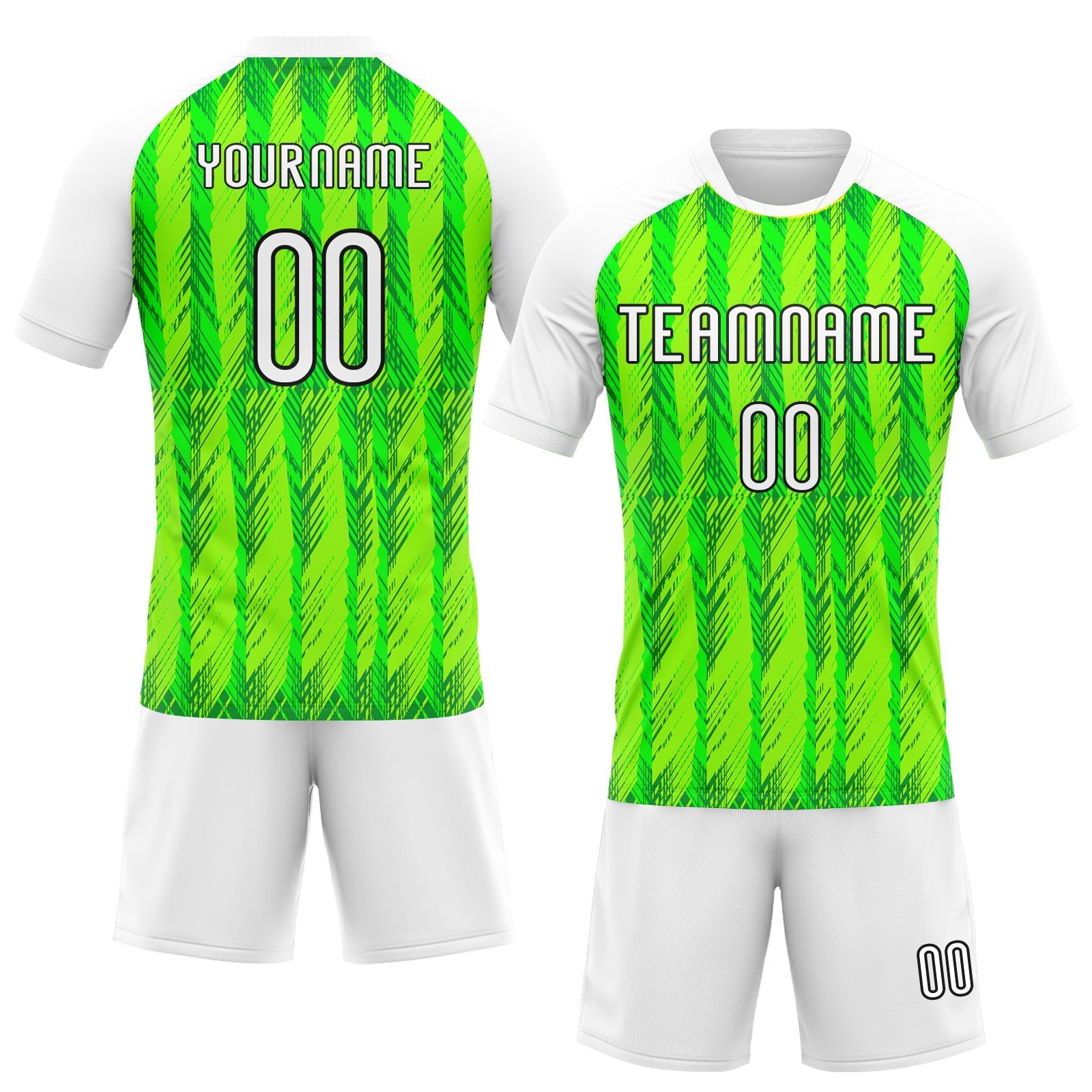Custom Neon Green White-Black Geometric Shape Sublimation Volleyball Uniform Jersey view 2