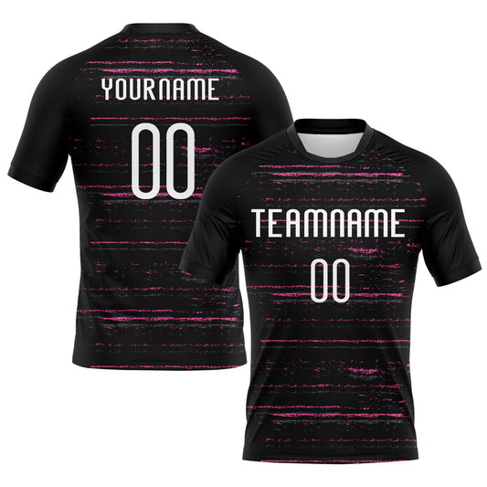 Custom Black White-Pink Bright Lines Sublimation Volleyball Uniform Jersey - Main View