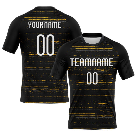 Custom Black White-Gold Bright Lines Sublimation Volleyball Uniform Jersey - Main View
