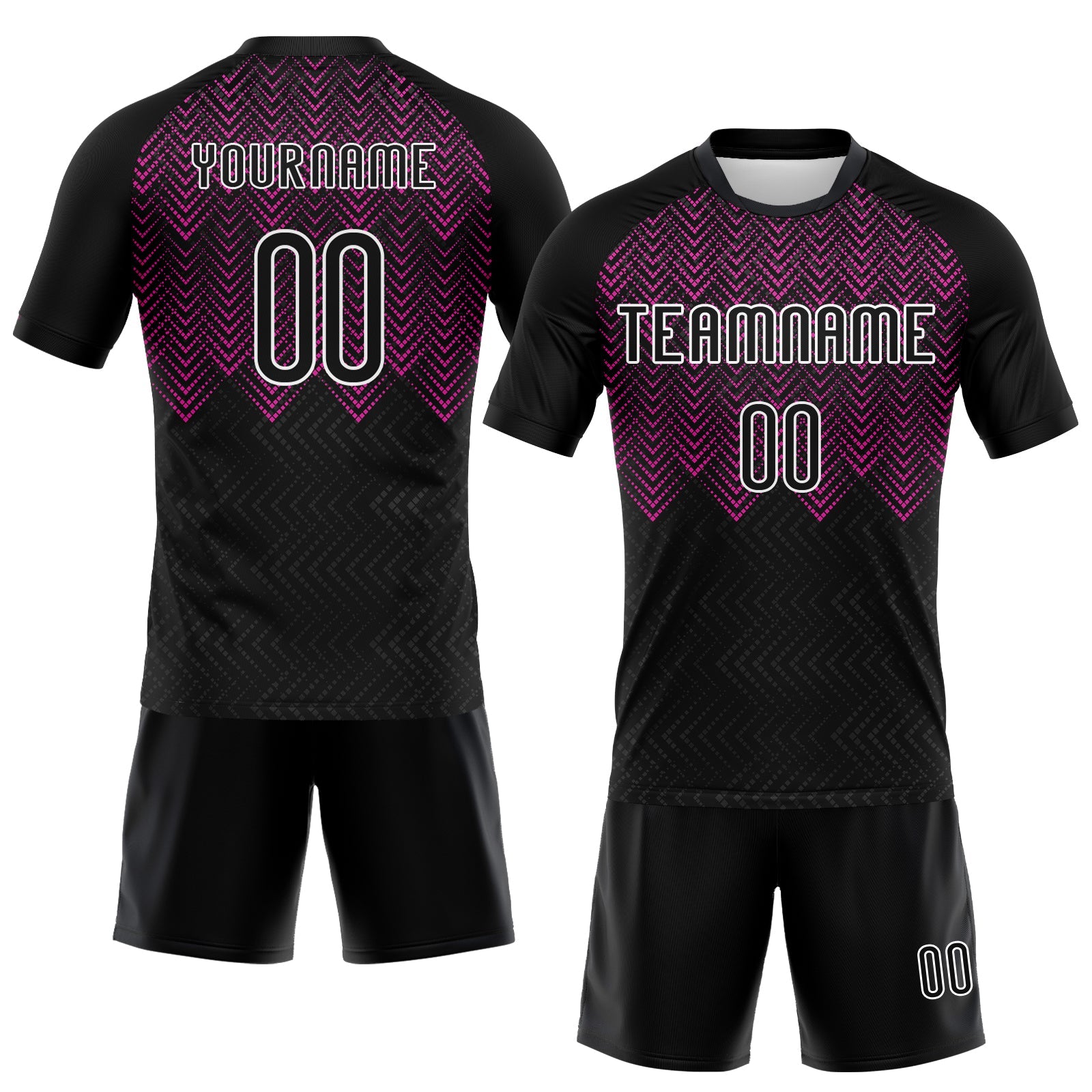 Custom Black Deep Pink-White Geometric Shape Sublimation Volleyball Uniform Jersey view 2