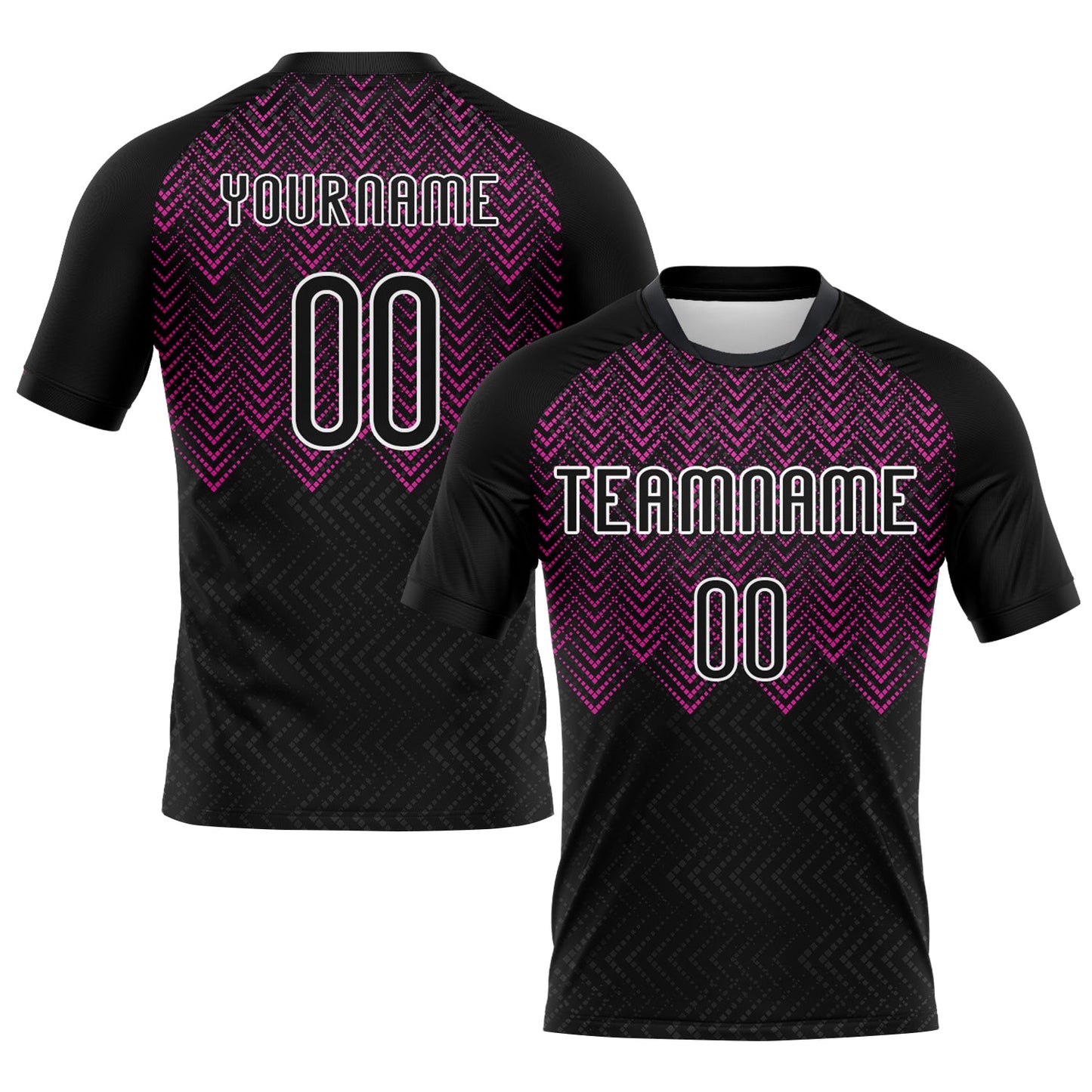 Custom Black Deep Pink-White Geometric Shape Sublimation Volleyball Uniform Jersey - Main View