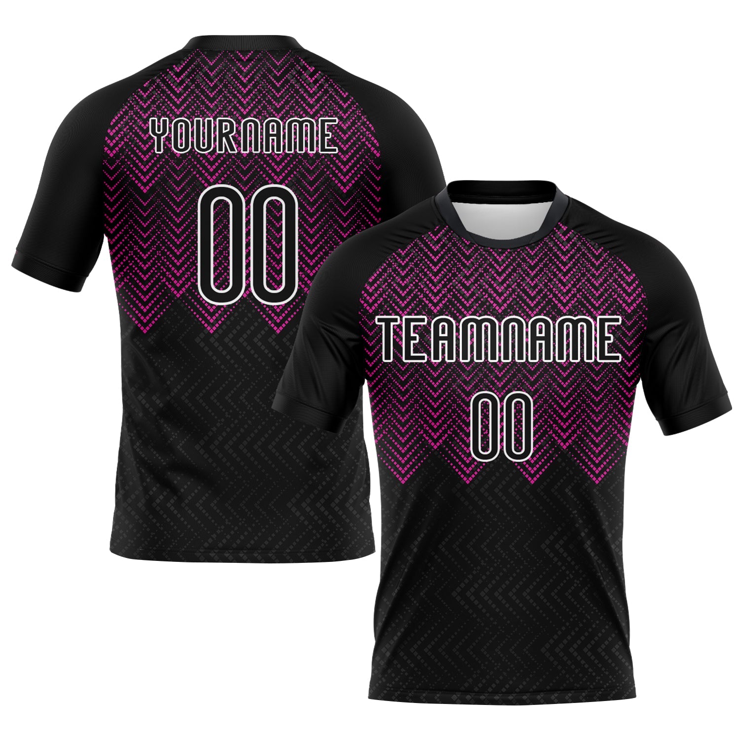 Custom Black Deep Pink-White Geometric Shape Sublimation Volleyball Uniform Jersey - Main View