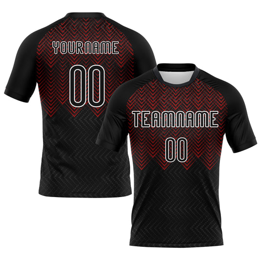 Custom Black Red-White Geometric Shape Sublimation Volleyball Uniform Jersey - Main View