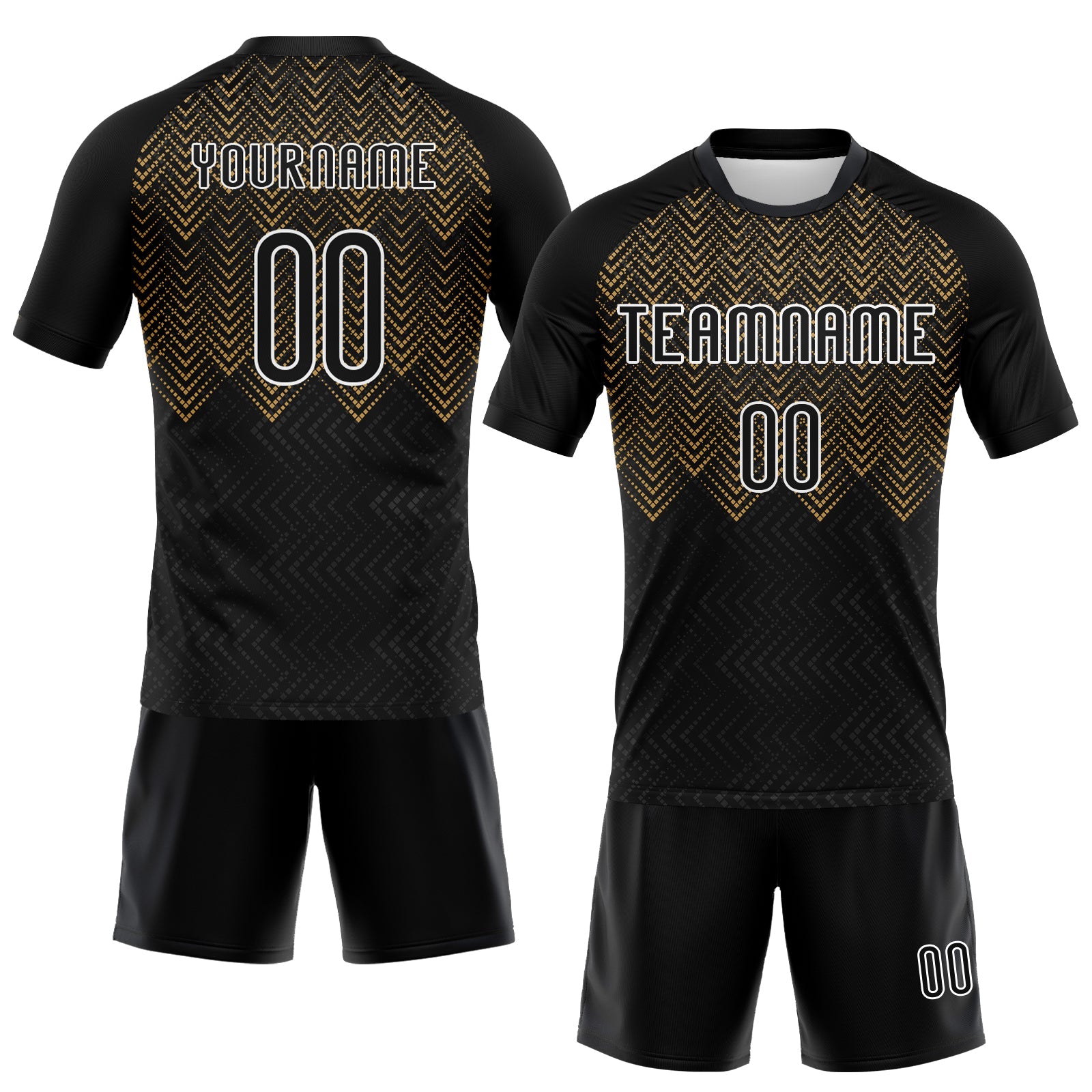 Custom Black Old Gold-White Geometric Shape Sublimation Volleyball Uniform Jersey view 2