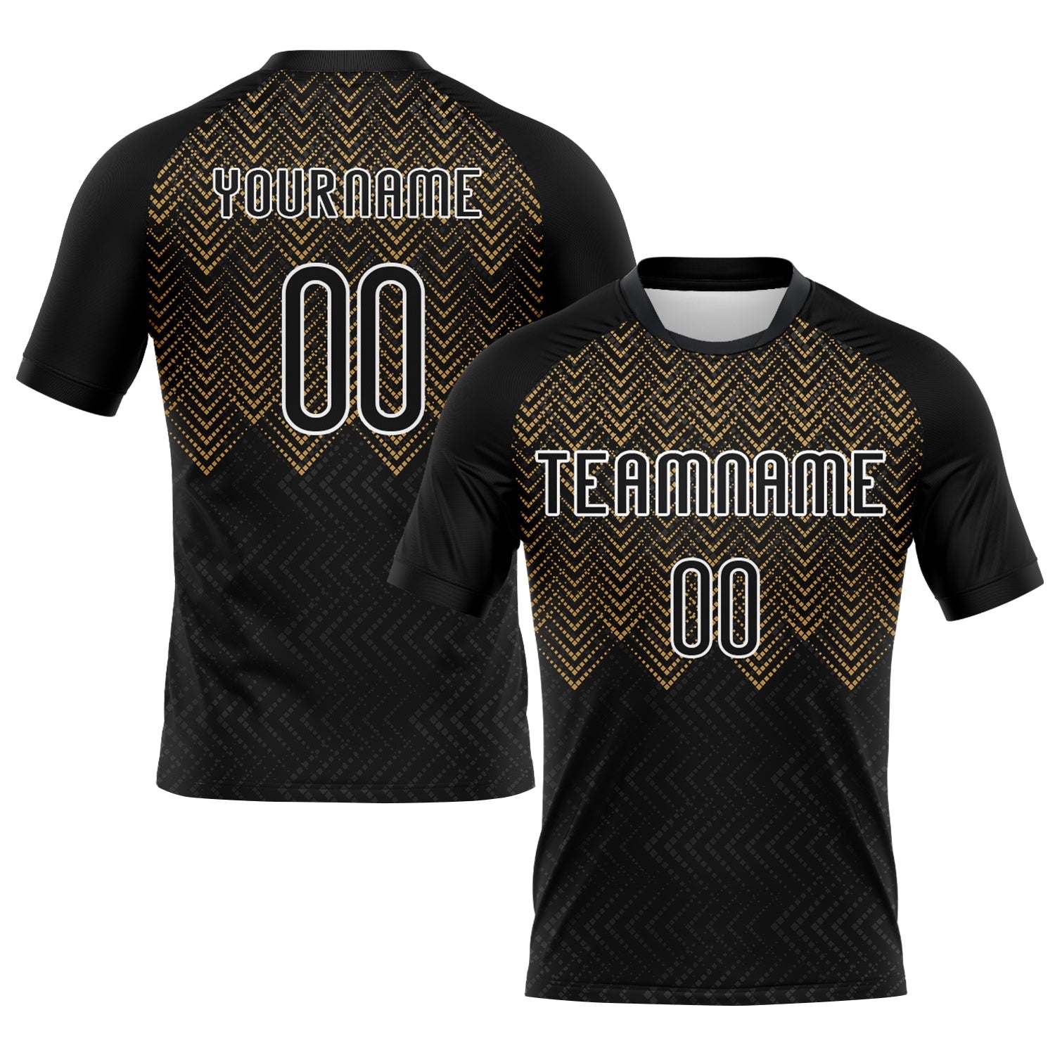 Custom Black Old Gold-White Geometric Shape Sublimation Volleyball Uniform Jersey - Main View