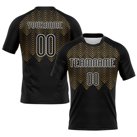 Custom Black Old Gold-White Geometric Shape Sublimation Volleyball Uniform Jersey - Main View