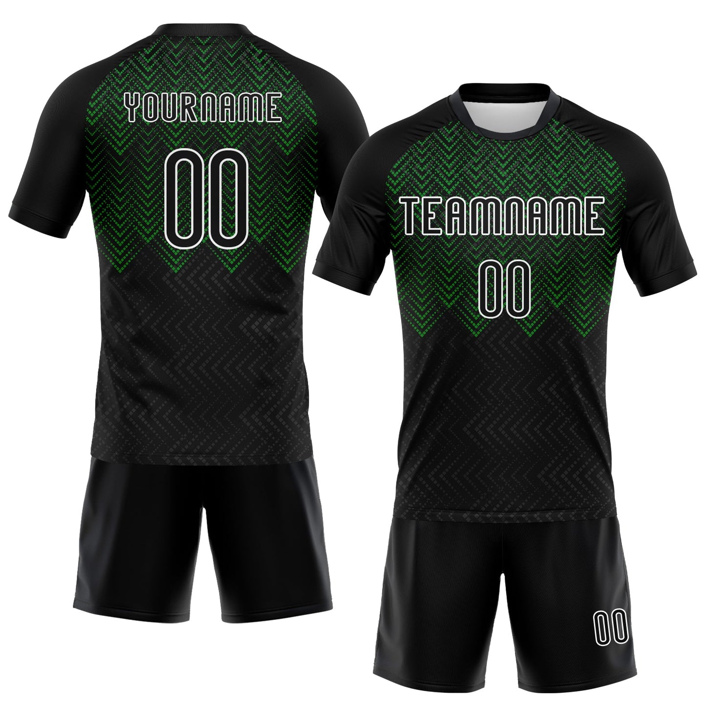 Custom Black Grass Green-White Geometric Shape Sublimation Volleyball Uniform Jersey view 2