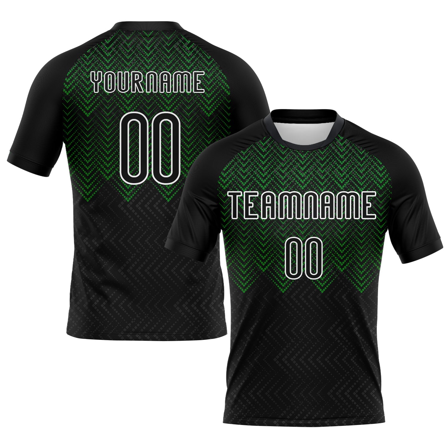 Custom Black Grass Green-White Geometric Shape Sublimation Volleyball Uniform Jersey - Main View