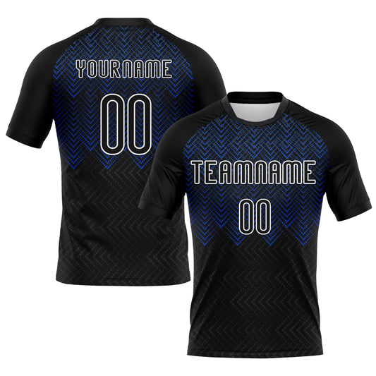 Custom Black Thunder Blue-White Geometric Shape Sublimation Volleyball Uniform Jersey - Main View