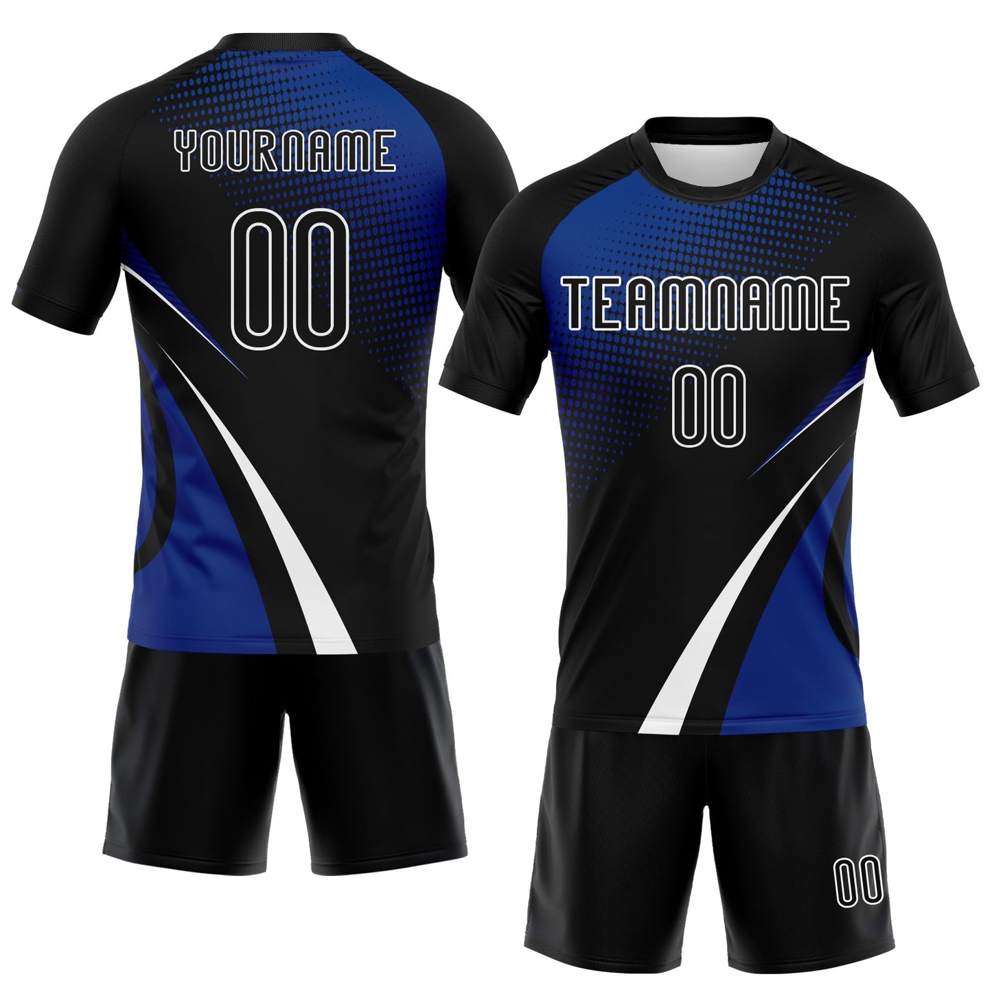 Custom Black Thunder Blue-White Lines And Dots Sublimation Volleyball Uniform Jersey view 2
