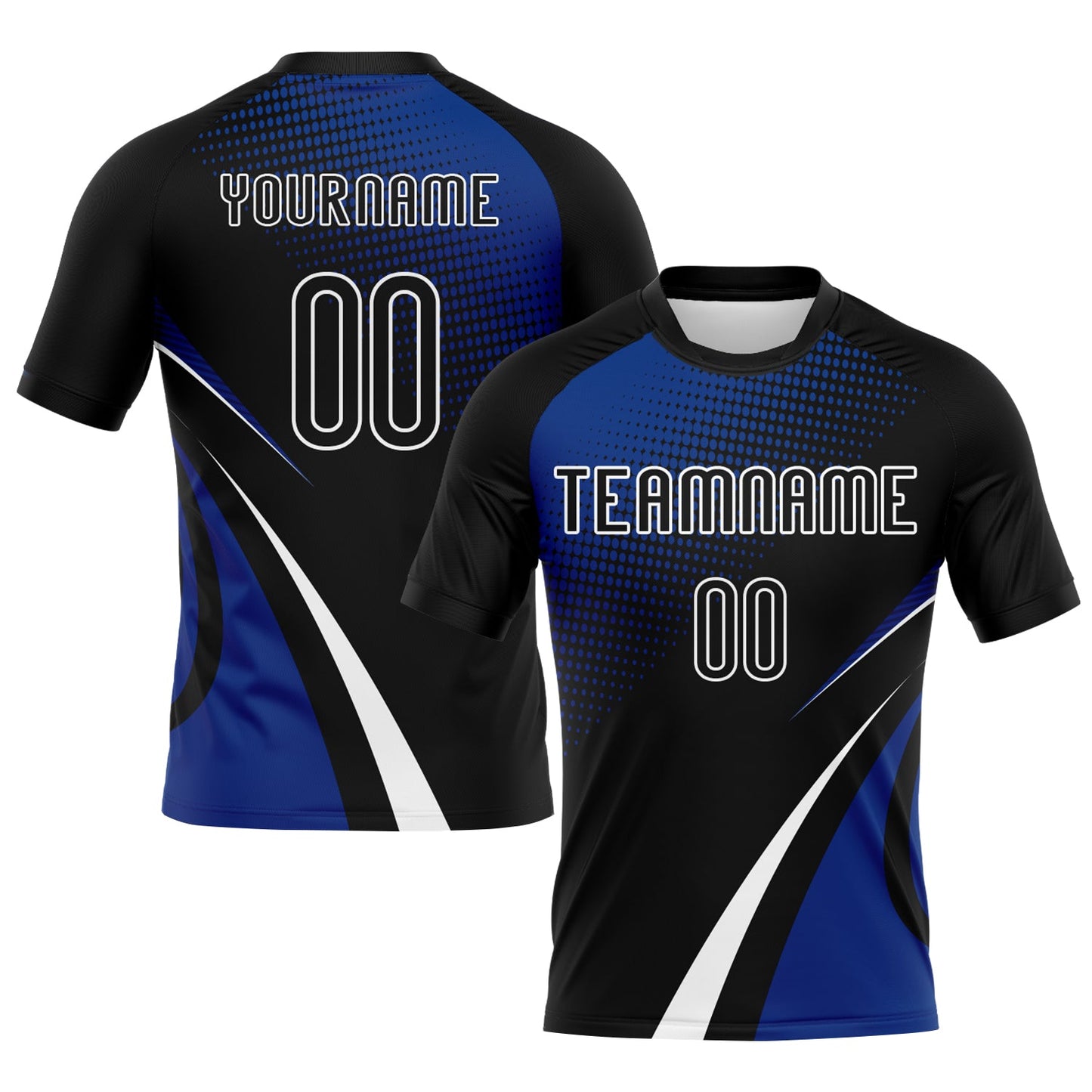 Custom Black Thunder Blue-White Lines And Dots Sublimation Volleyball Uniform Jersey - Main View
