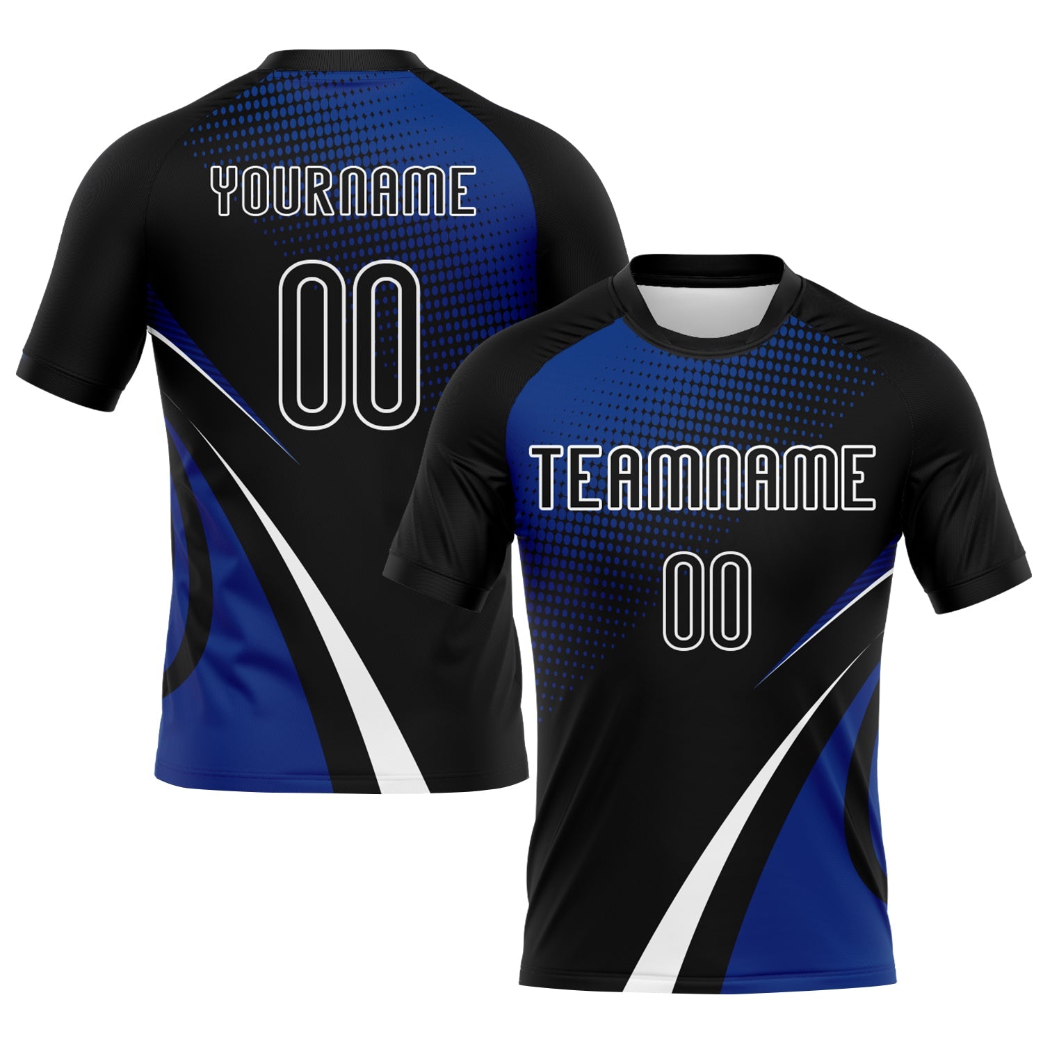 Custom Black Thunder Blue-White Lines And Dots Sublimation Volleyball Uniform Jersey - Main View