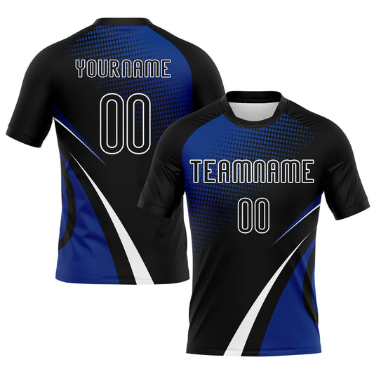 Custom Black Thunder Blue-White Lines And Dots Sublimation Volleyball Uniform Jersey - Main View