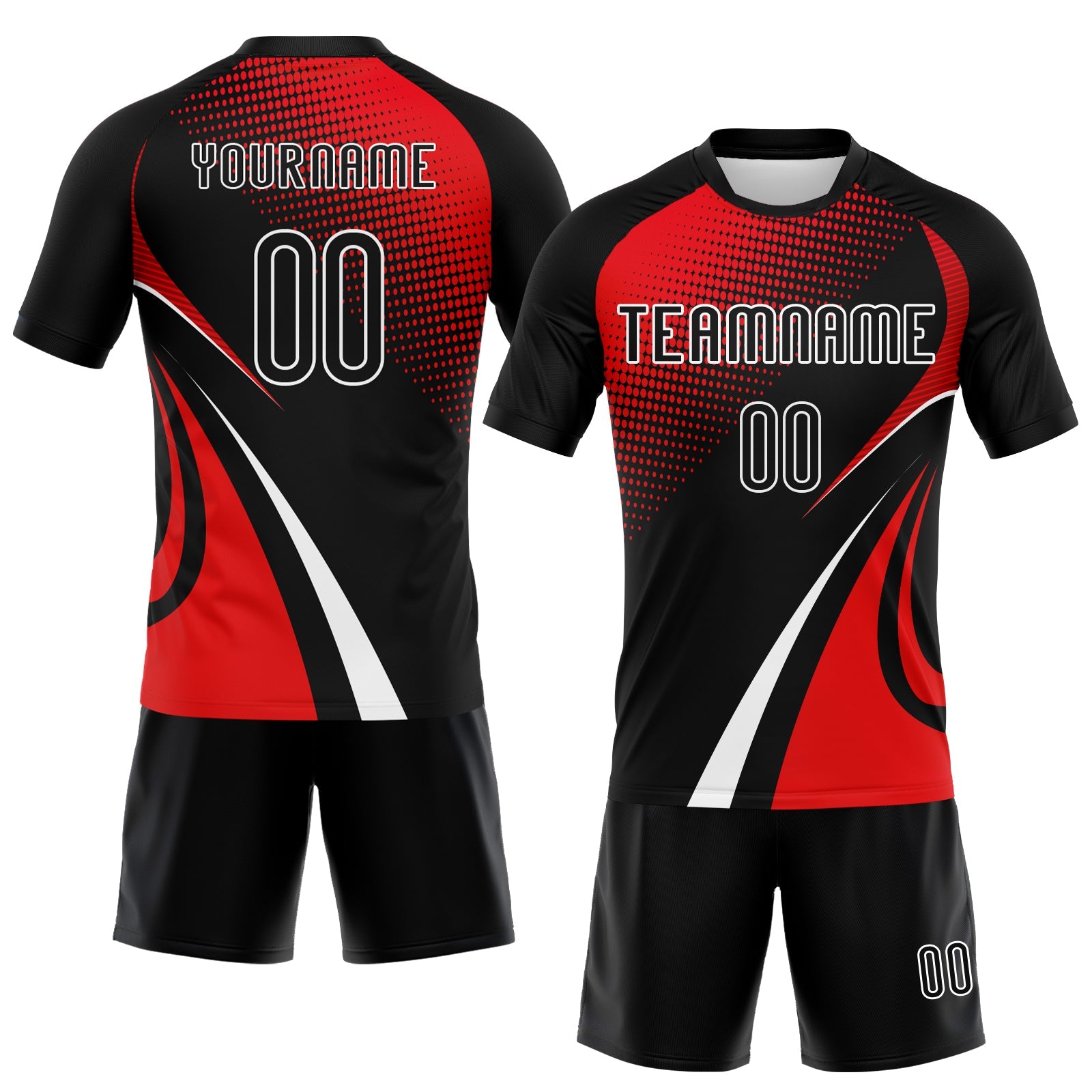 Custom Black Red-White Lines And Dots Sublimation Volleyball Uniform Jersey view 2