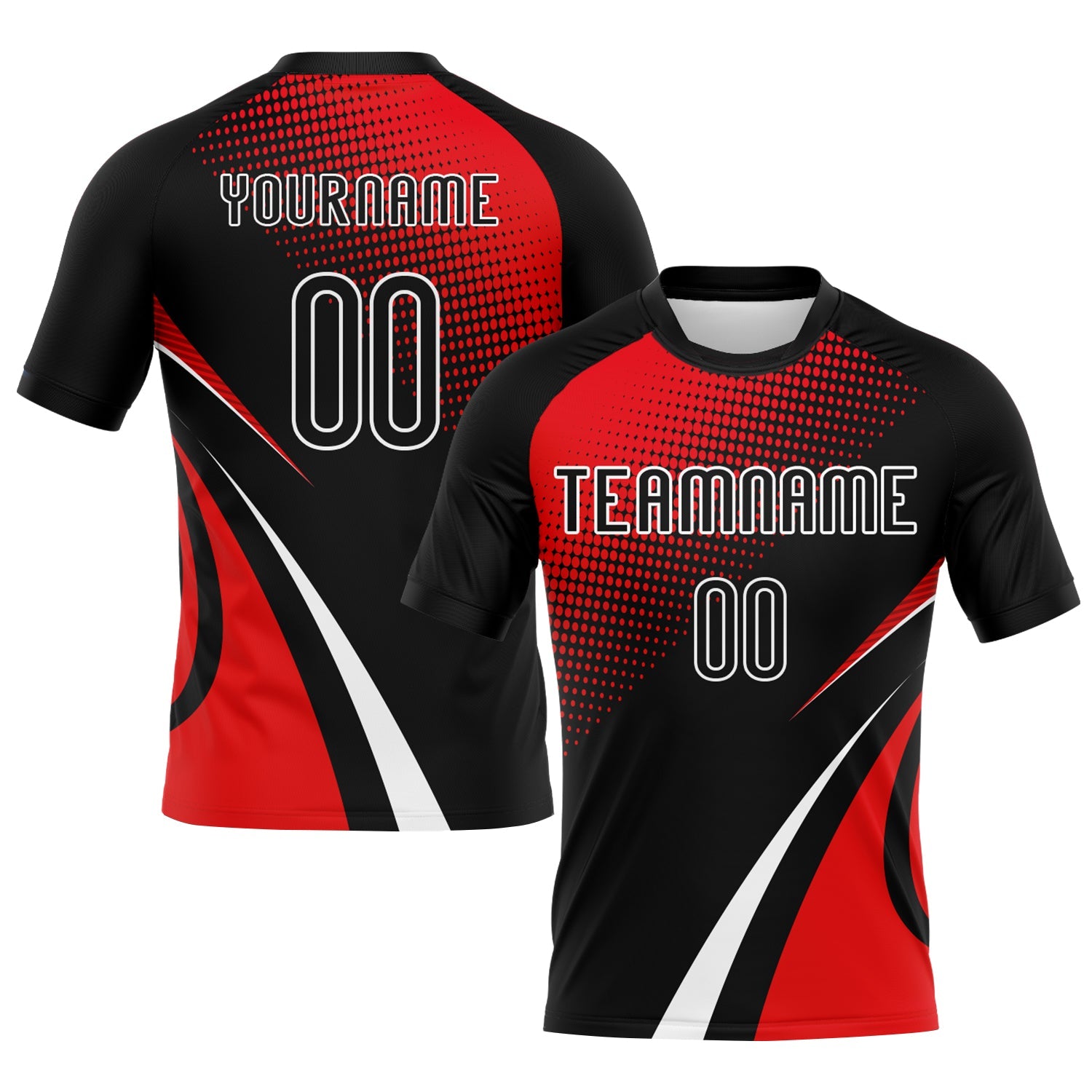 Custom Black Red-White Lines And Dots Sublimation Volleyball Uniform Jersey - Main View