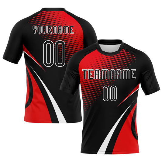 Custom Black Red-White Lines And Dots Sublimation Volleyball Uniform Jersey - Main View