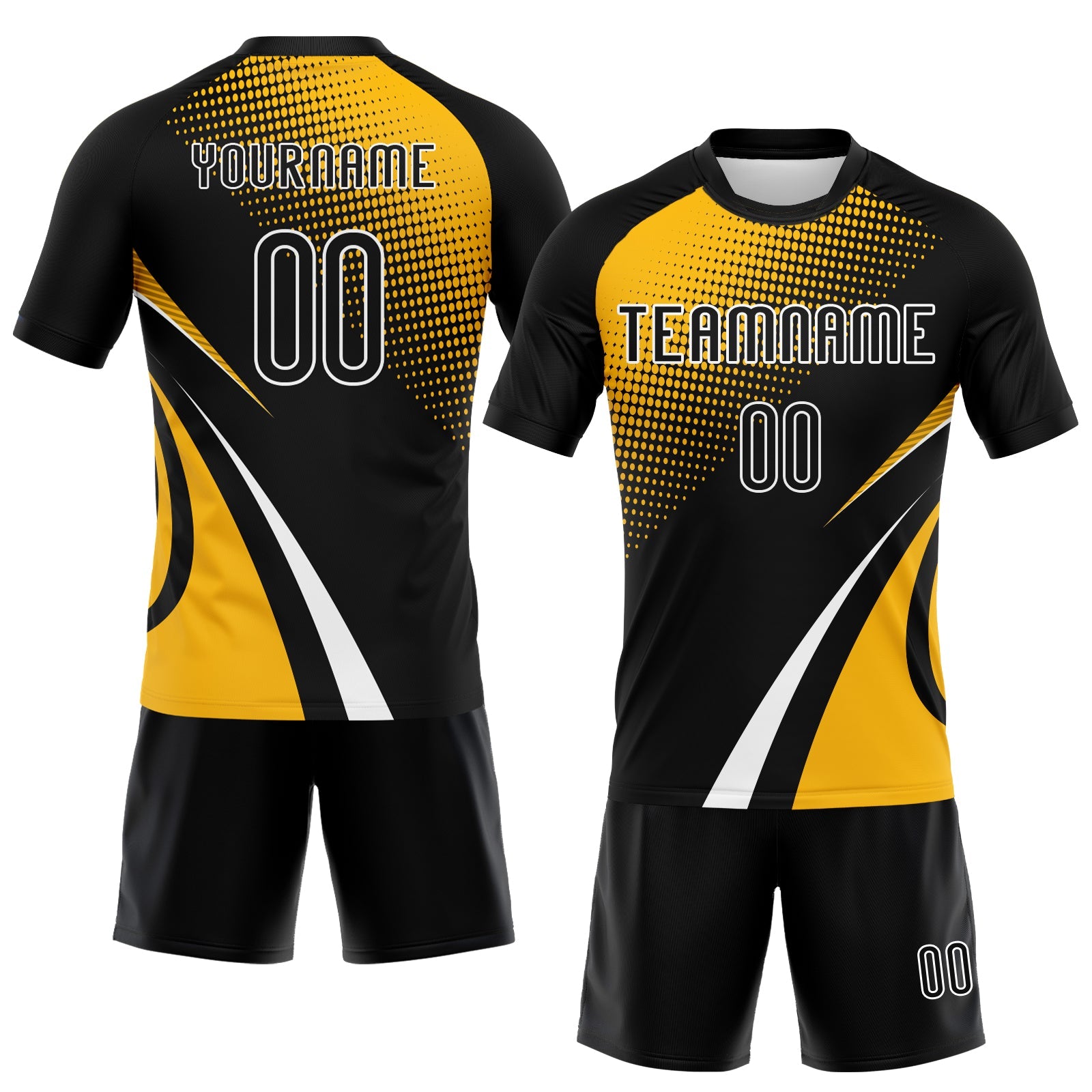 Custom Black Gold-White Lines And Dots Sublimation Volleyball Uniform Jersey view 2