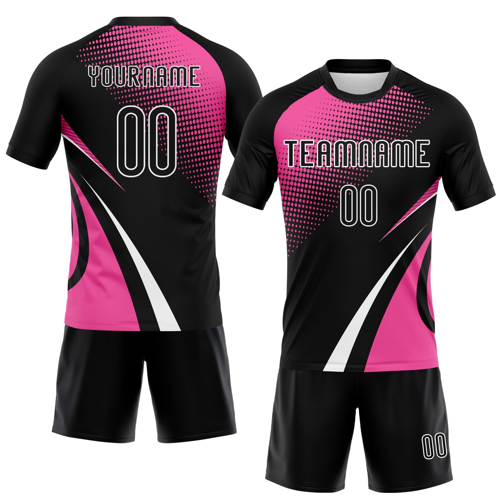 Custom Black Pink-White Lines And Dots Sublimation Volleyball Uniform Jersey view 2