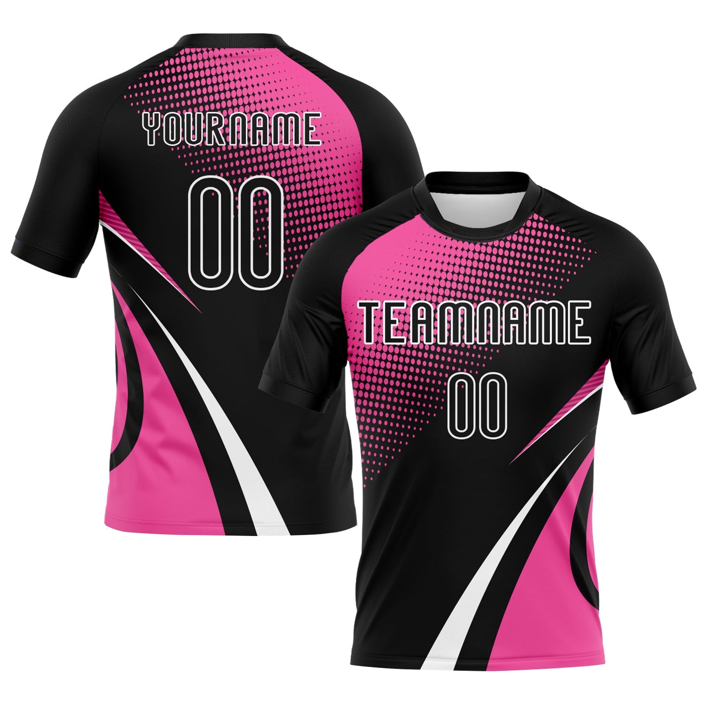 Custom Black Pink-White Lines And Dots Sublimation Volleyball Uniform Jersey - Main View