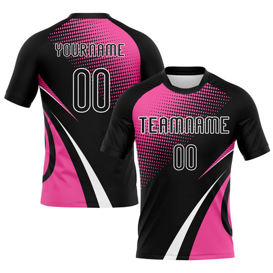 Custom Black Pink-White Lines And Dots Sublimation Volleyball Uniform Jersey - Main View