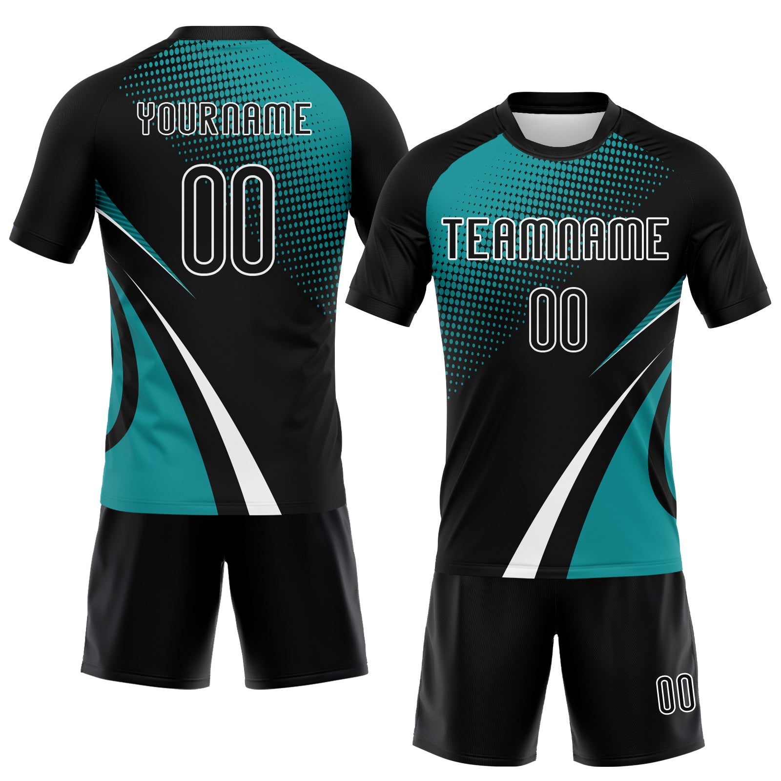 Custom Black Teal-White Lines And Dots Sublimation Volleyball Uniform Jersey view 2