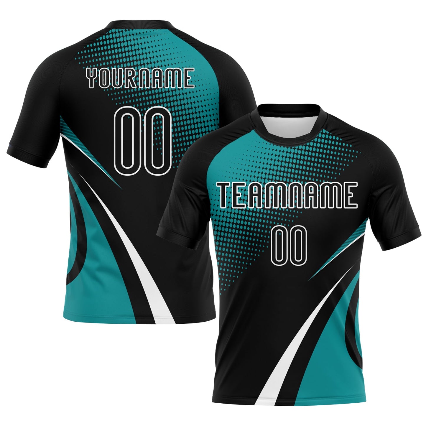Custom Black Teal-White Lines And Dots Sublimation Volleyball Uniform Jersey - Main View