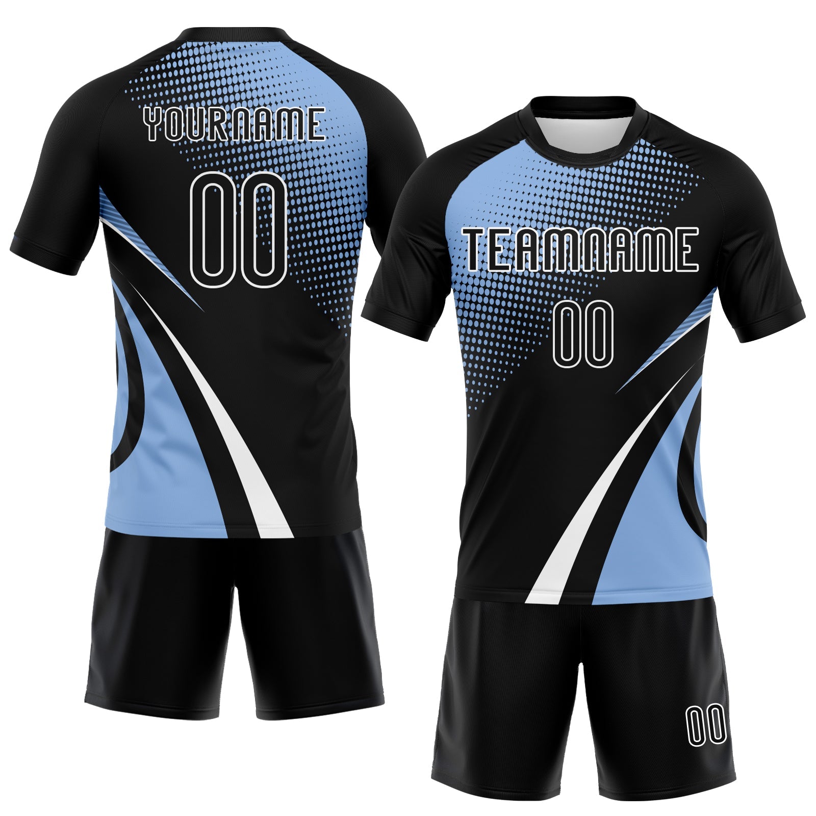 Custom Black Light Blue-White Lines And Dots Sublimation Volleyball Uniform Jersey view 2