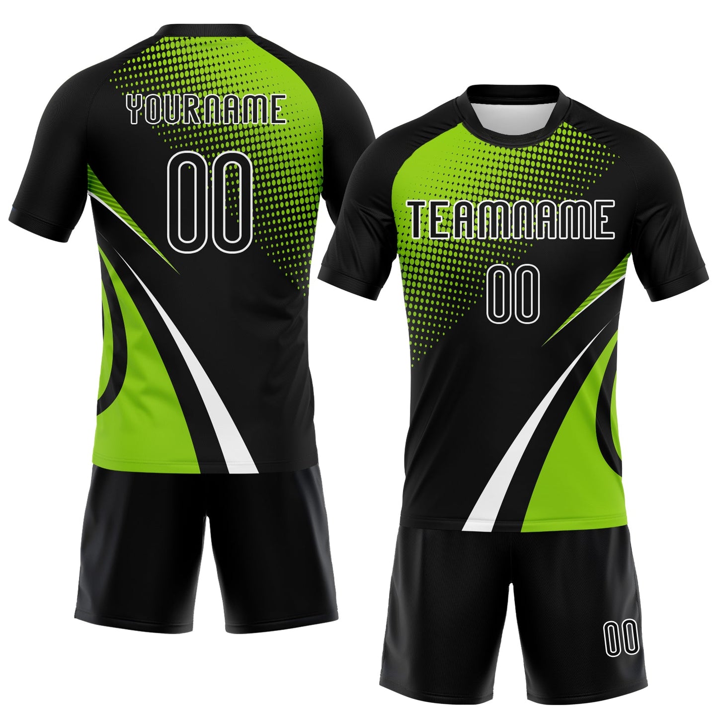 Custom Black Neon Green-White Lines And Dots Sublimation Volleyball Uniform Jersey view 2