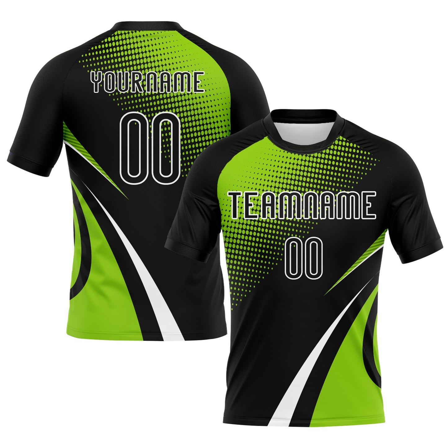 Custom Black Neon Green-White Lines And Dots Sublimation Volleyball Uniform Jersey - Main View
