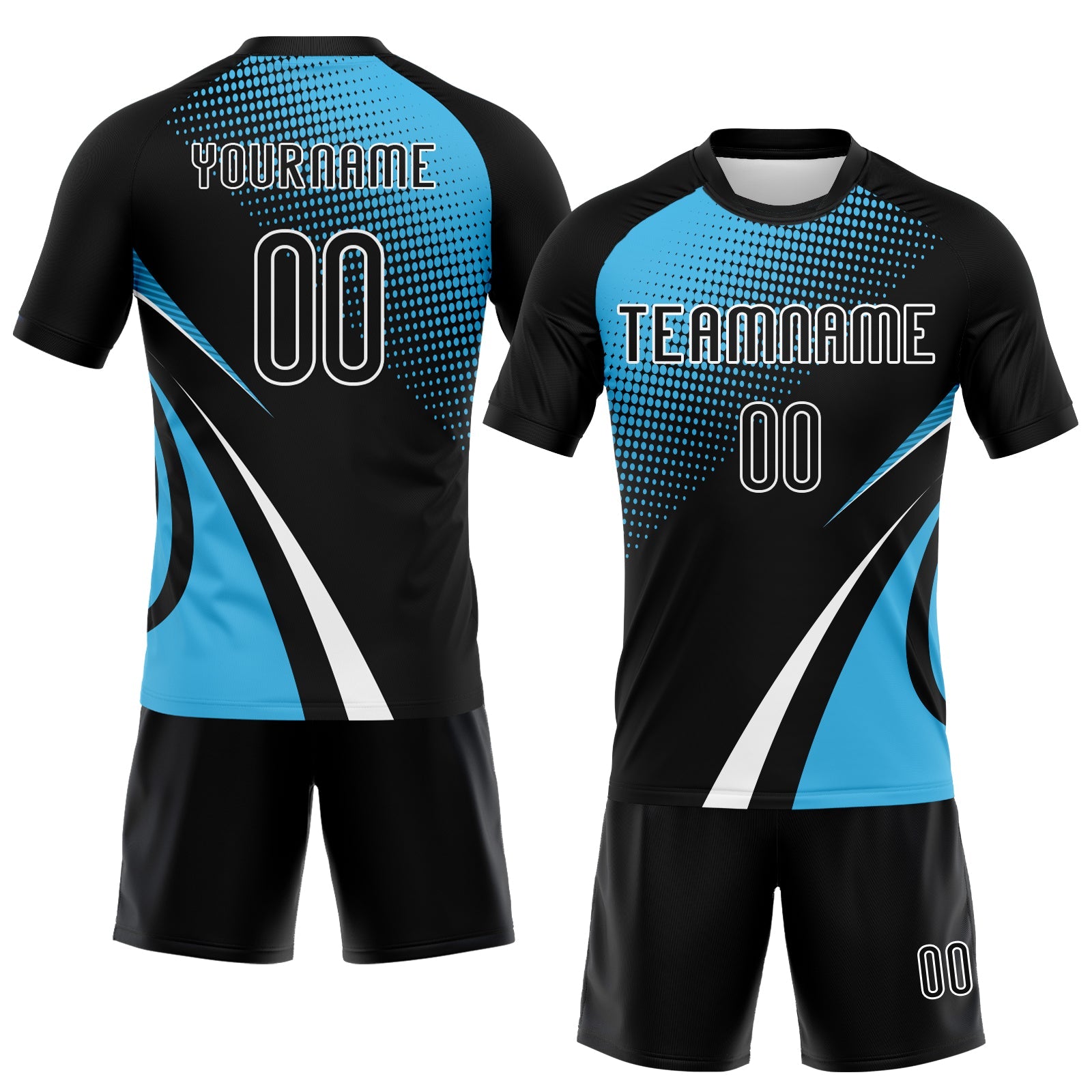 Custom Black Sky Blue-White Lines And Dots Sublimation Volleyball Uniform Jersey view 2