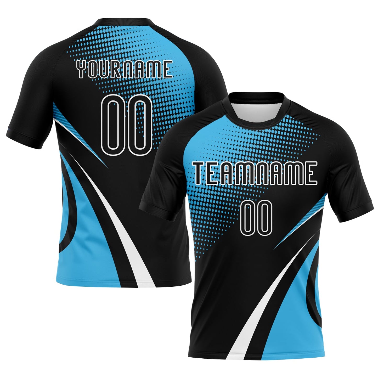 Custom Black Sky Blue-White Lines And Dots Sublimation Volleyball Uniform Jersey - Main View