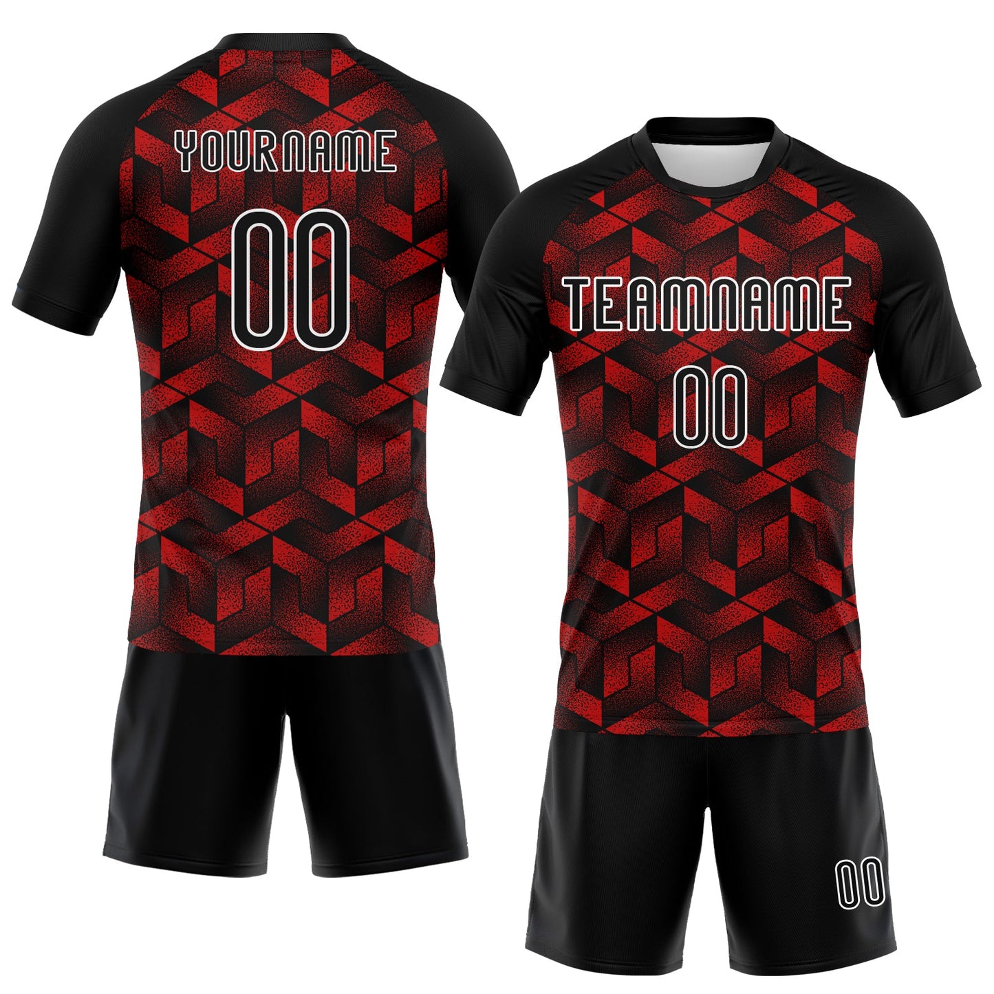 Custom Fire Red Black-White Geometric Shape Sublimation Volleyball Uniform Jersey view 2