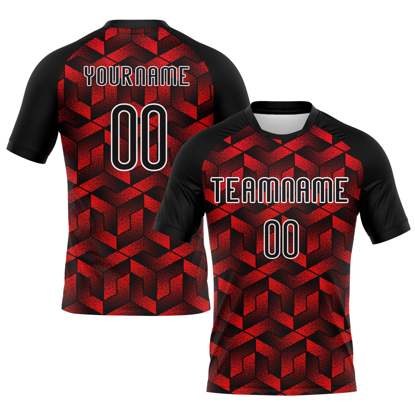 Custom Fire Red Black-White Geometric Shape Sublimation Volleyball Uniform Jersey - Main View