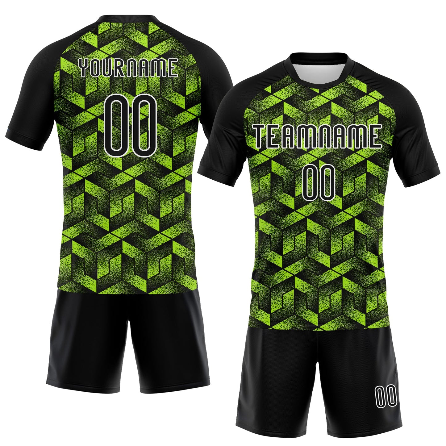 Custom Neon Green Black-White Geometric Shape Sublimation Volleyball Uniform Jersey view 2