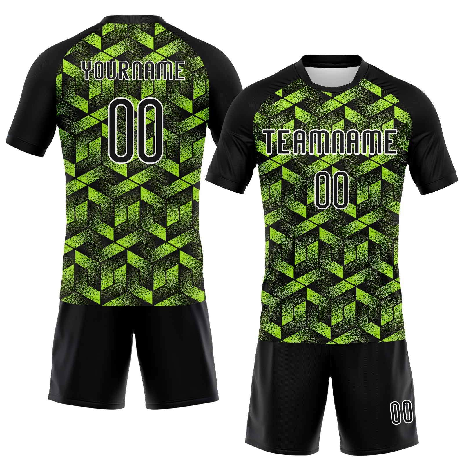 Custom Neon Green Black-White Geometric Shape Sublimation Volleyball Uniform Jersey view 2