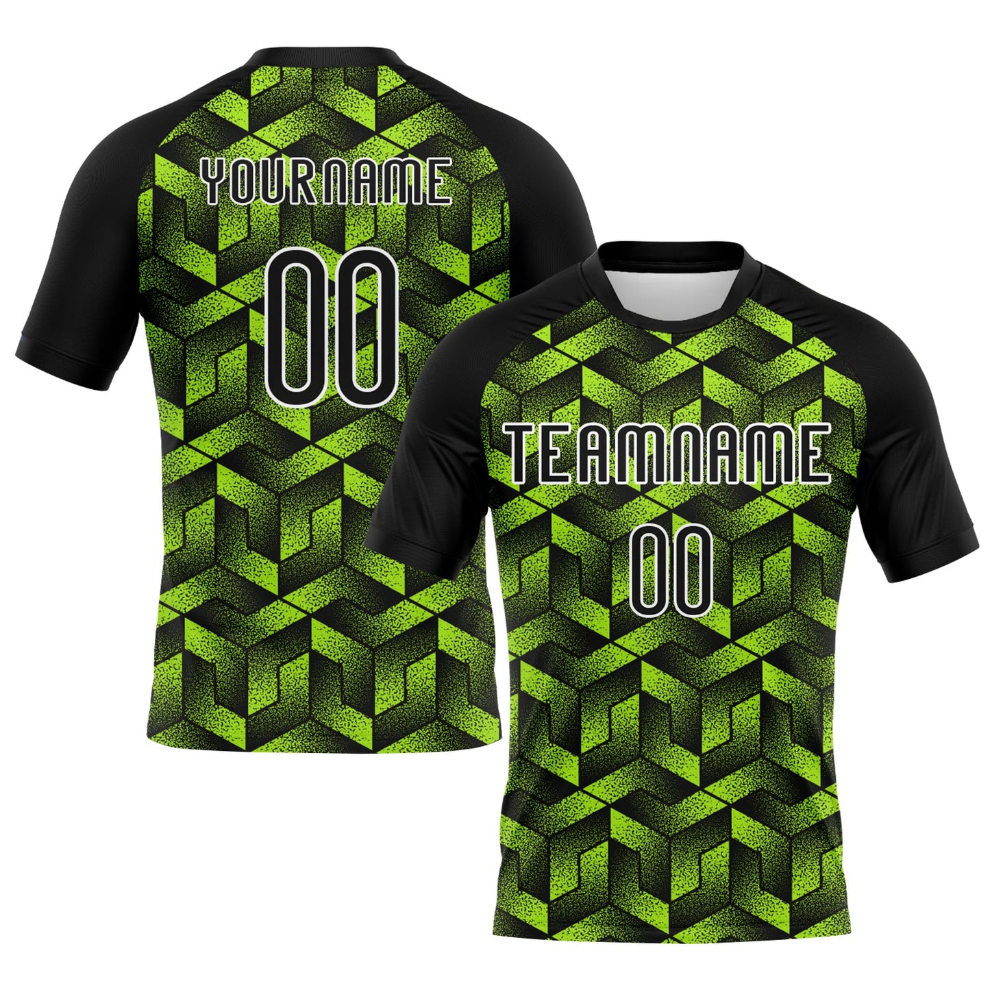 Custom Neon Green Black-White Geometric Shape Sublimation Volleyball Uniform Jersey - Main View