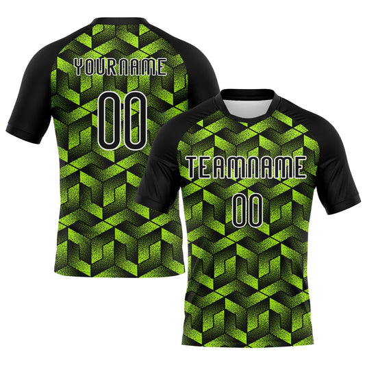 Custom Neon Green Black-White Geometric Shape Sublimation Volleyball Uniform Jersey - Main View