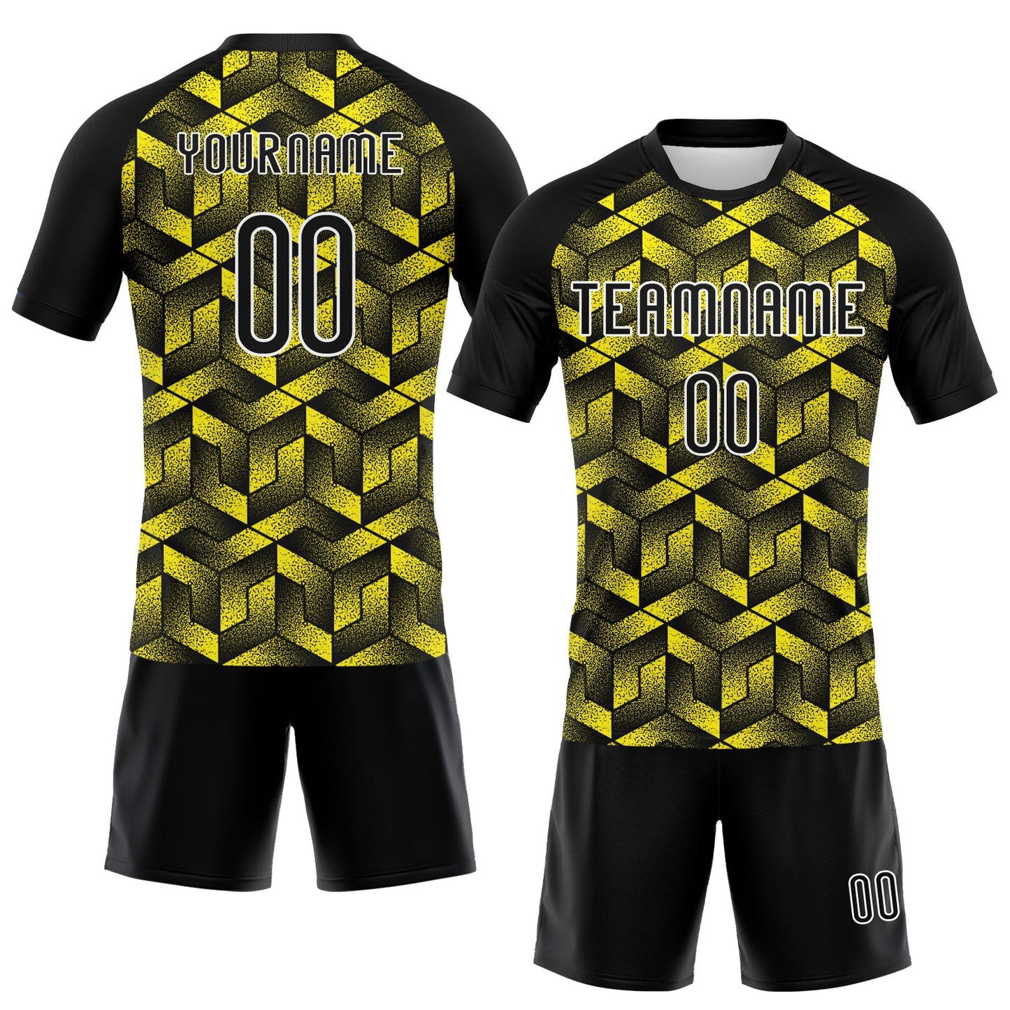 Custom Light Yellow Black-White Geometric Shape Sublimation Volleyball Uniform Jersey view 2