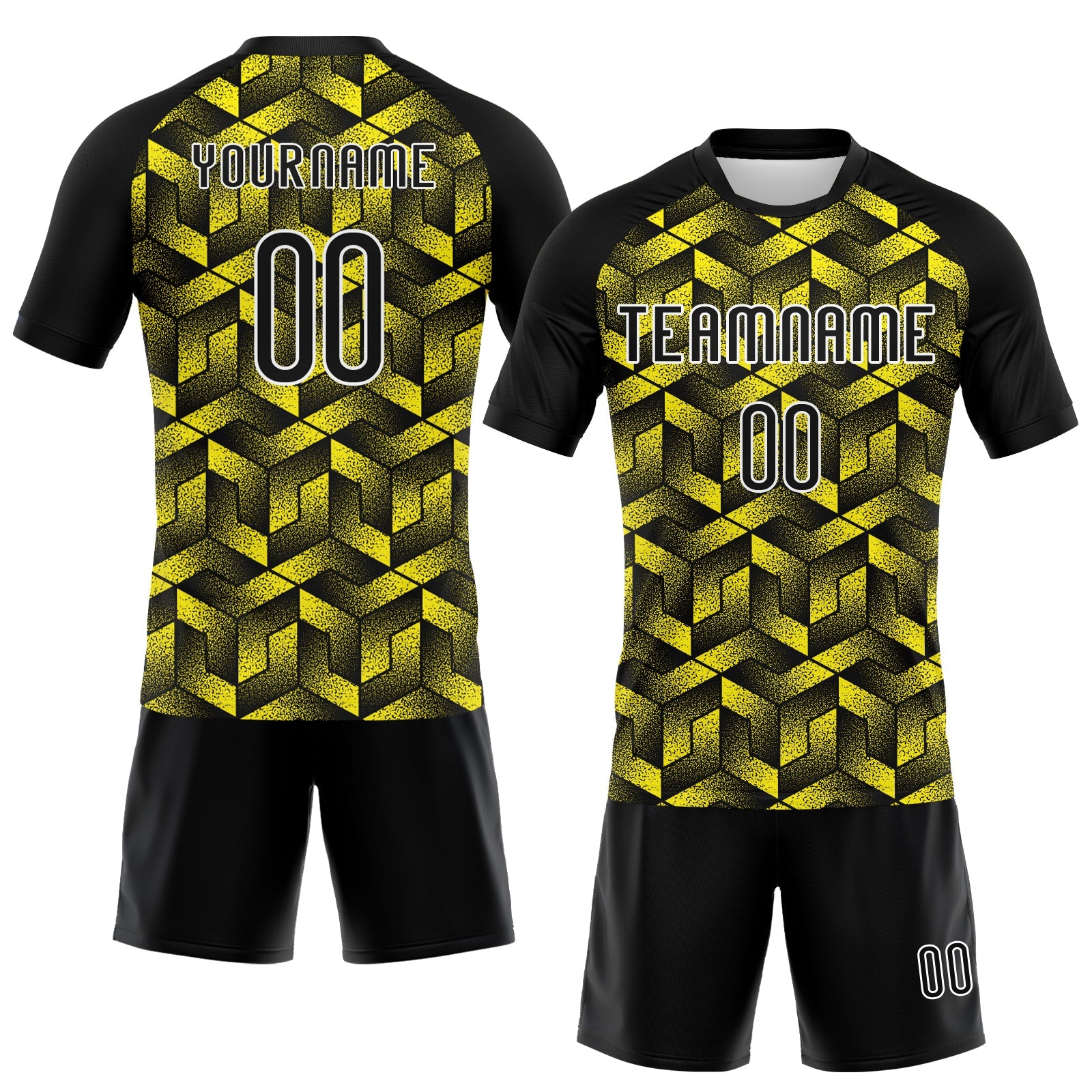 Custom Light Yellow Black-White Geometric Shape Sublimation Volleyball Uniform Jersey view 2