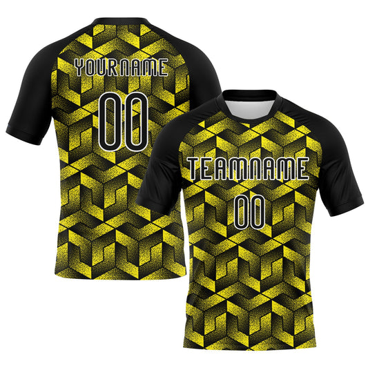 Custom Light Yellow Black-White Geometric Shape Sublimation Volleyball Uniform Jersey - Main View