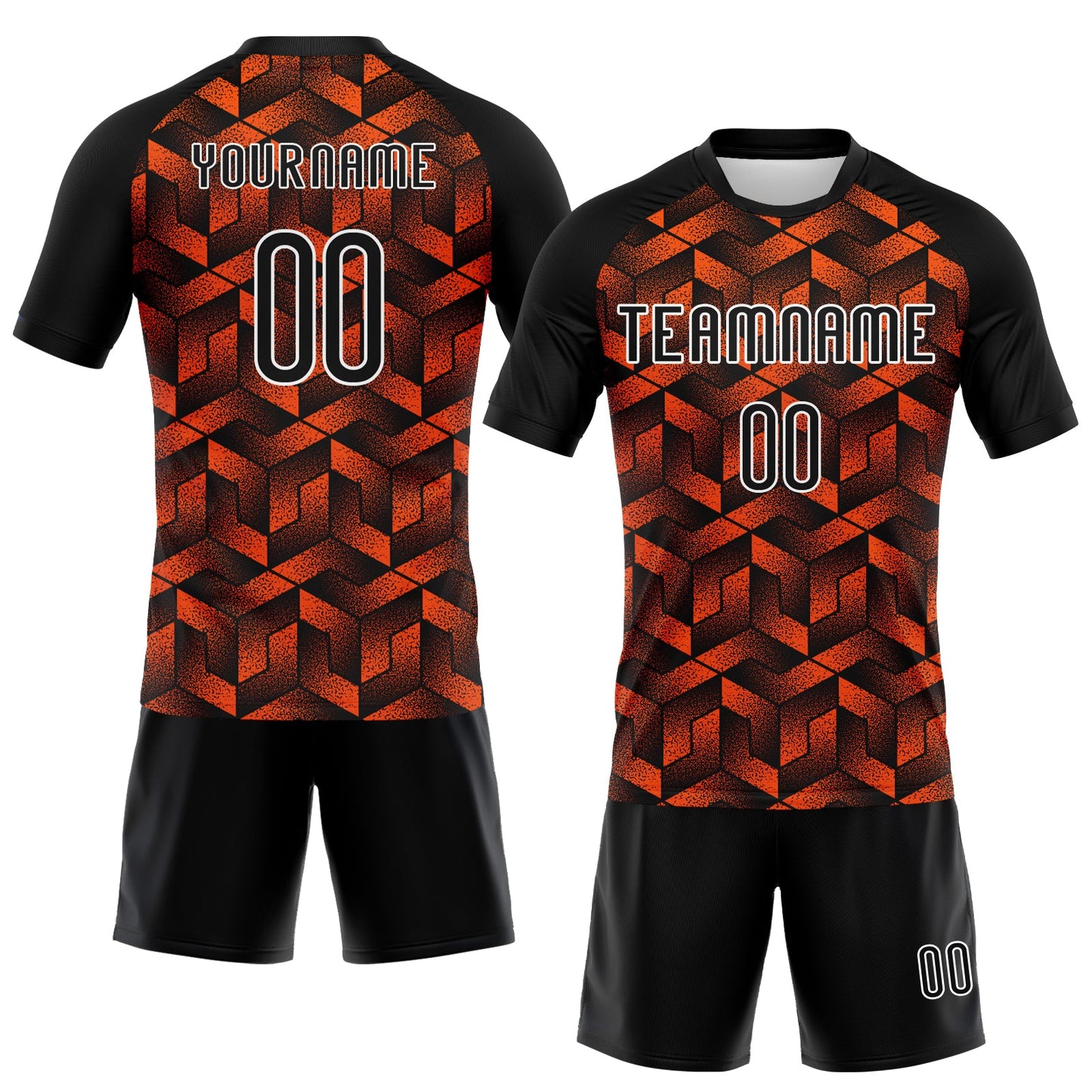 Custom Orange Black-White Geometric Shape Sublimation Volleyball Uniform Jersey view 2