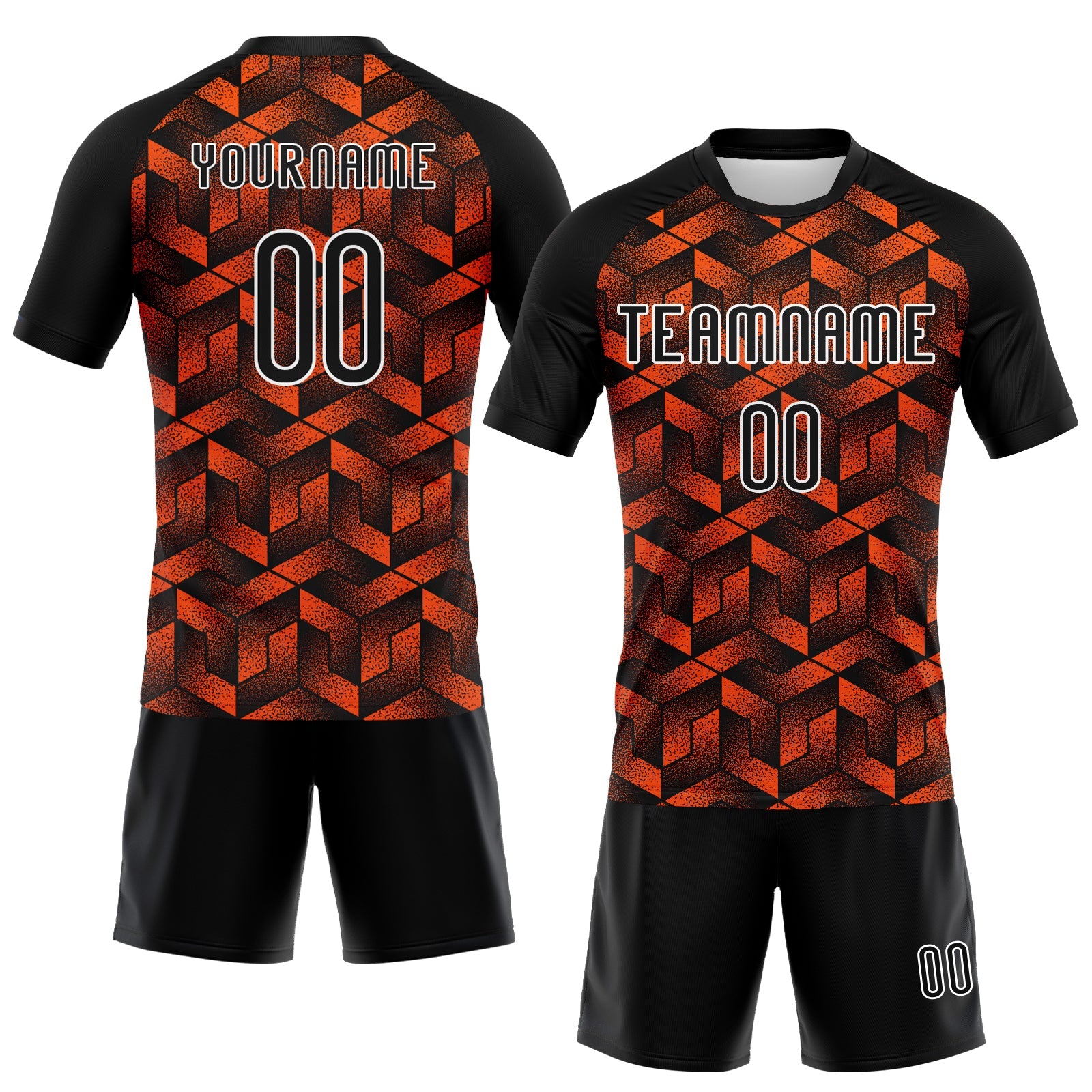 Custom Orange Black-White Geometric Shape Sublimation Volleyball Uniform Jersey view 2
