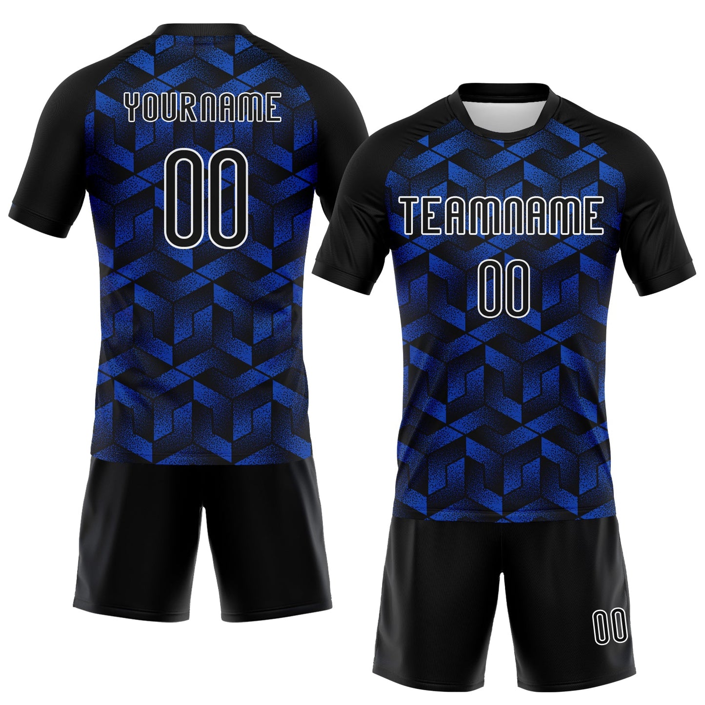 Custom Thunder Blue Black-White Geometric Shape Sublimation Volleyball Uniform Jersey view 2